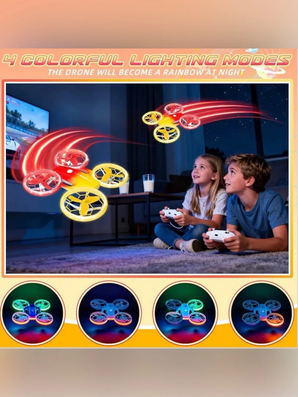 Cool Light Drone for Kids, Mini Indoor Outdoor RC Drone with 4 LED Lights